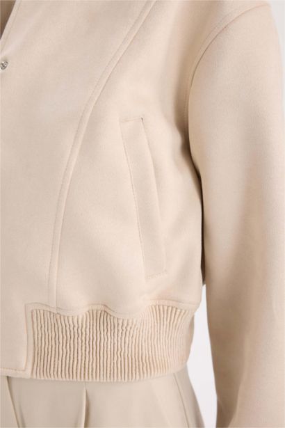 College Collar Basic Suede Bomber Jacket