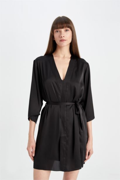 Regular Fit Wrap Neck Satin Robe