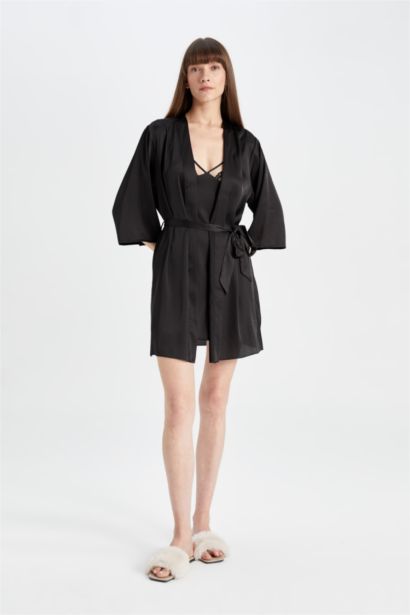 Regular Fit Wrap Neck Satin Robe