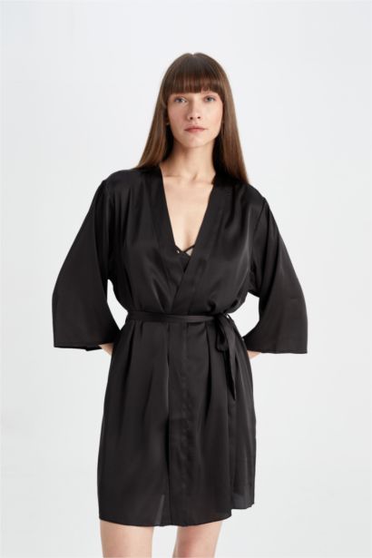 Regular Fit Wrap Neck Satin Robe