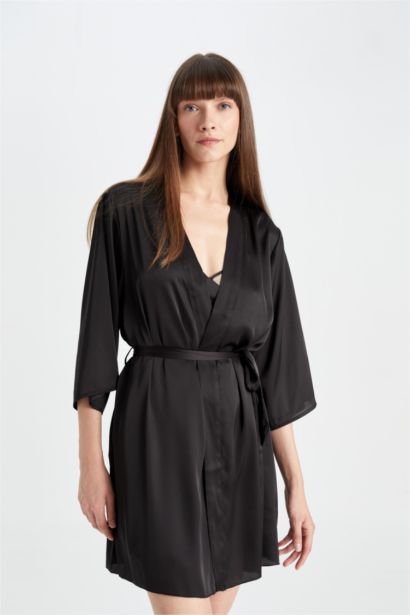 Regular Fit Wrap Neck Satin Robe