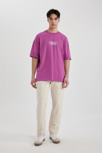 تيشيرت نص ردن قصة فضفاضة بياخة مستديرة