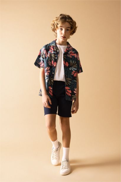 Chemise en Lin Oversize Col Polo à Manches Courtes pour Garçon