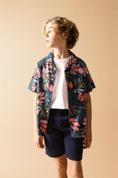 Chemise en Lin Oversize Col Polo à Manches Courtes pour Garçon