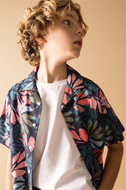 Chemise en Lin Oversize Col Polo à Manches Courtes pour Garçon