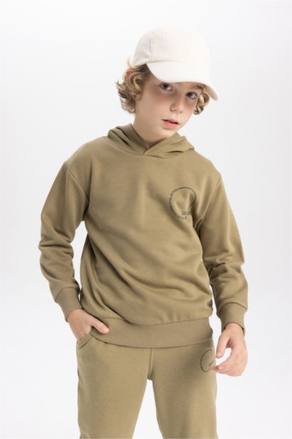 Boy Hooded Printed Thick Sweatshirt