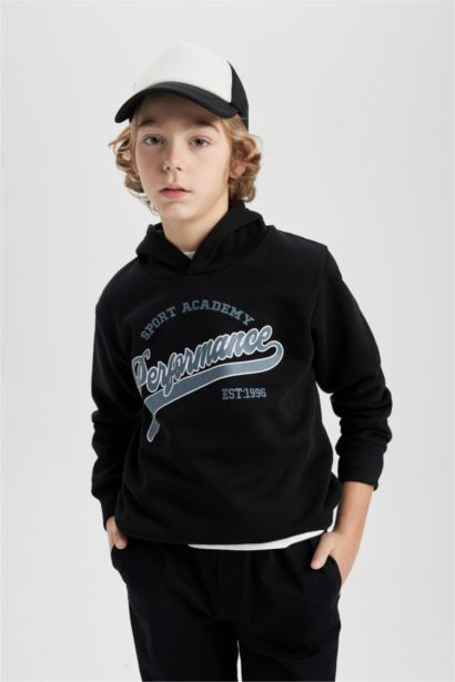 Boy Hooded Printed Thick Sweatshirt