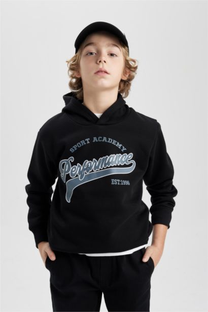 Boy Hooded Printed Thick Sweatshirt