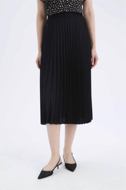 Jupe midi basique plissée à taille élastique