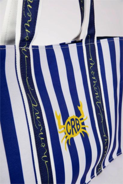 Kadın Çizgi Desenli Kanvas El Çantası