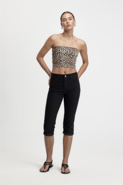 High Waist Denim Capri