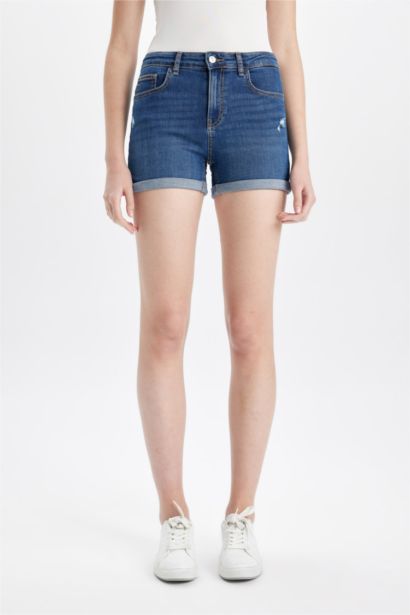 High Waist Fold-Ankle Denim Shorts
