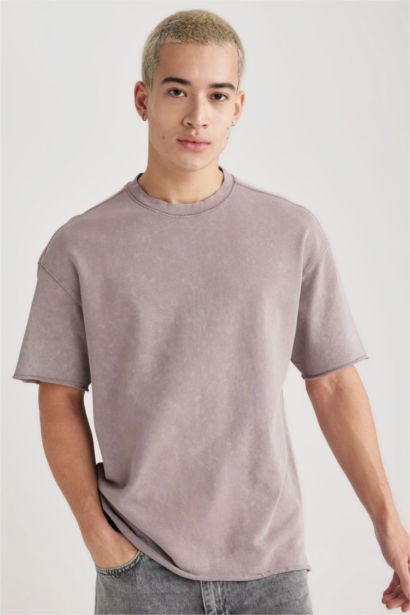 Comfort Regular Fit Rahat Kalıp Bisiklet Yaka Yıkamalı Soluk Efektli Kısa Kollu Tişört