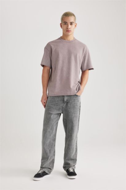 Comfort Regular Fit Rahat Kalıp Bisiklet Yaka Yıkamalı Soluk Efektli Kısa Kollu Tişört