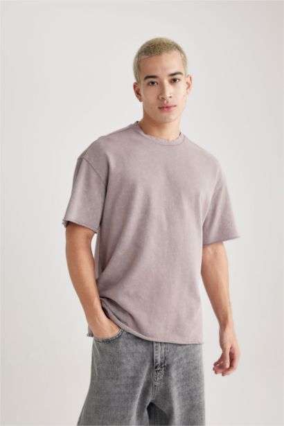 Comfort Regular Fit Rahat Kalıp Bisiklet Yaka Yıkamalı Soluk Efektli Kısa Kollu Tişört