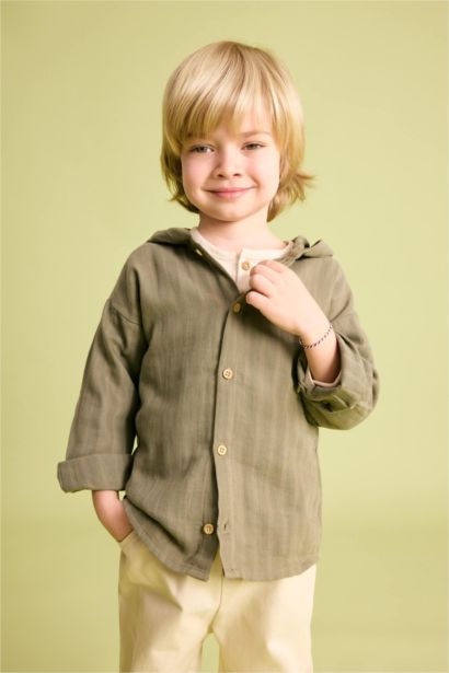 Baby Boy Hooded Textured Long Sleeve Shirt