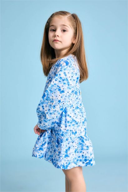 Baby Girl Floral Long Sleeve Textured Dress