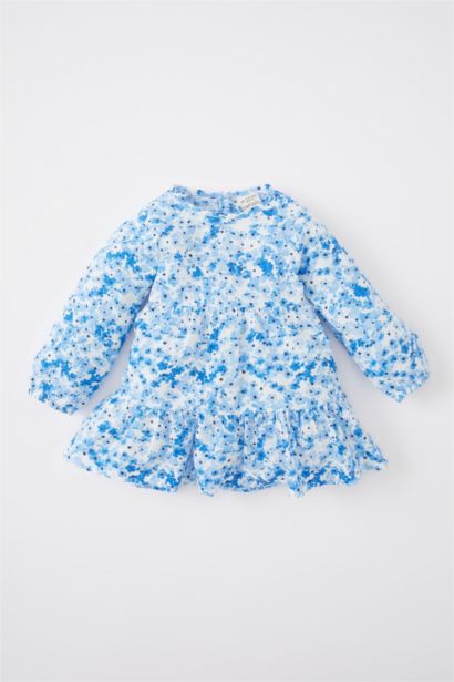 Baby Girl Floral Long Sleeve Textured Dress
