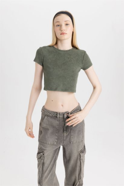 Fitted Washed Faded Effect Basic T-Shirt