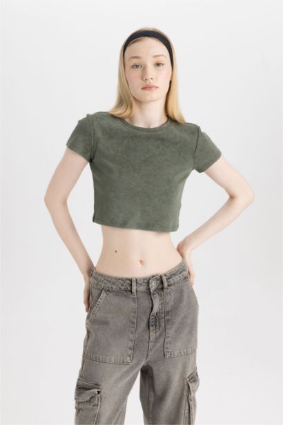 Fitted Washed Faded Effect Basic T-Shirt