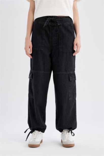 بنطرون جينز كارجو بخصر عالي
