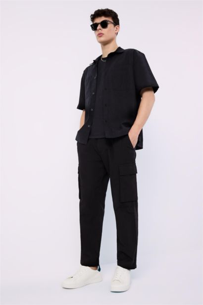 Wide Leg With Cargo Pocket Linen Look Trousers