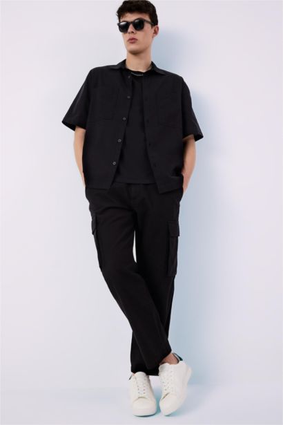 Wide Leg With Cargo Pocket Linen Look Trousers