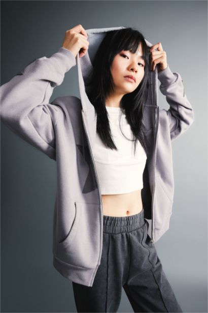Oversize Fit Thick Sweatshirt Fabric Cardigan