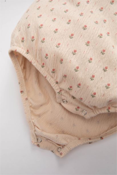 سالوبيت بناتي بنقشة الزهور حديثي الولادة كم طويل برقبة بأزرار