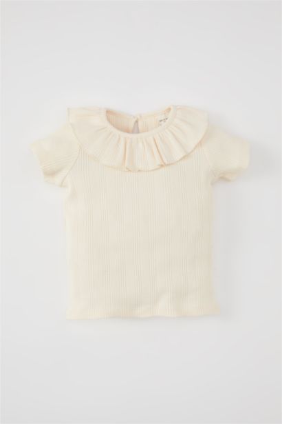 تيشيرت بناتي نص كم مضلع قصة عادية