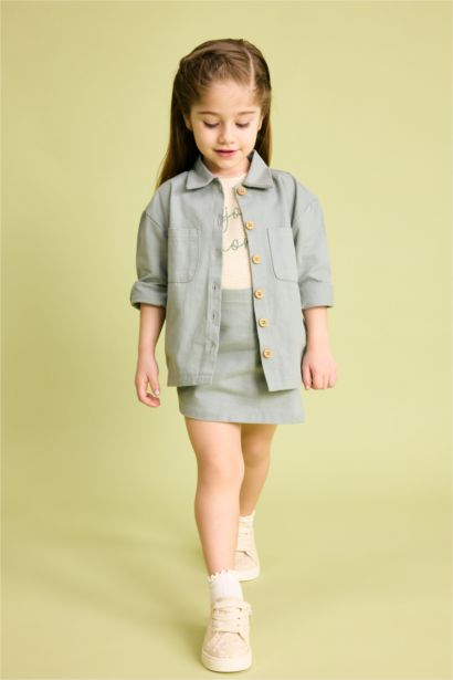 Baby Girl Pocketed Gabardine Long Sleeve Shirt