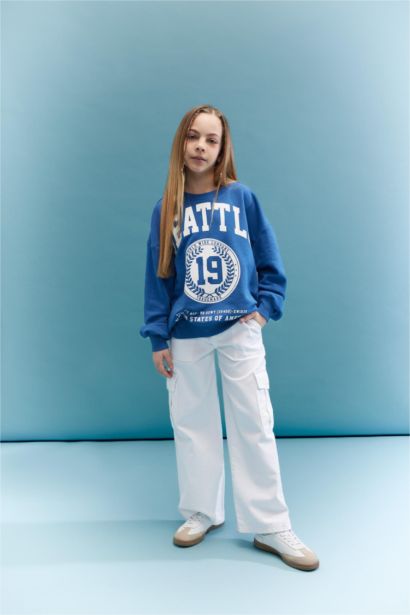 Girl Oversize Fit Crew Neck Printed Sweatshirt