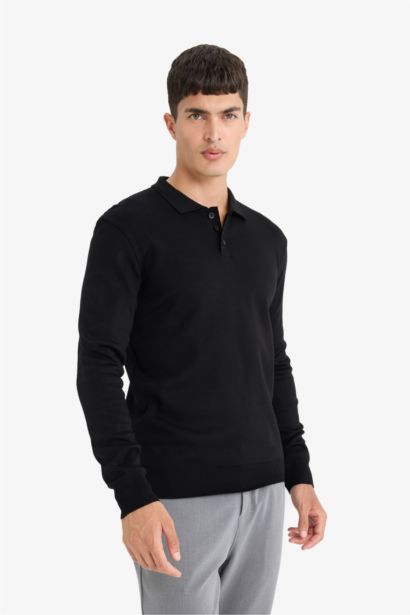 Pull en tricot à col polo et boutons Coupe standard