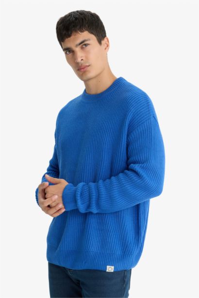 Oversize Fit Crew Neck Basic Knitted Pullover