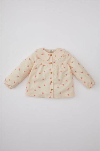 Baby Girl Baby Collar Twill Floral Long Sleeve Shirt