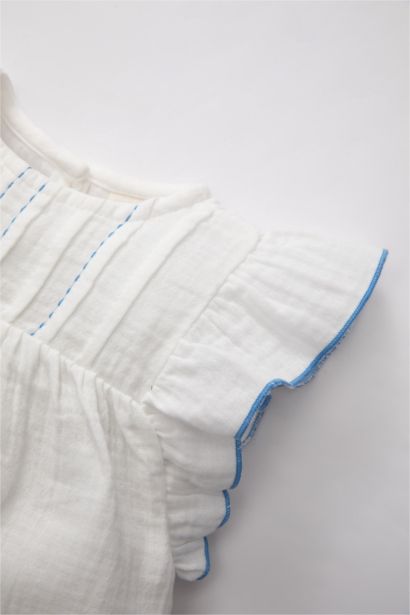 Baby Girl Crew Neck Muslin Short Sleeve Shirt