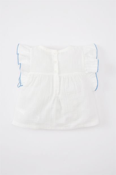 Baby Girl Crew Neck Muslin Short Sleeve Shirt