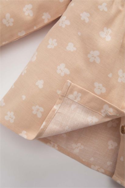 Baby Girl Baby Collar Floral Twill Long Sleeve Shirt