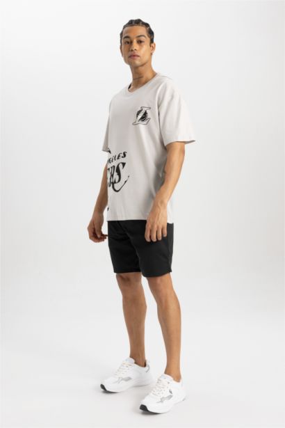 DeFactoFit NBA Los Angeles Lakers Boxy Fit Bisiklet Yaka Kısa Kollu Tişört