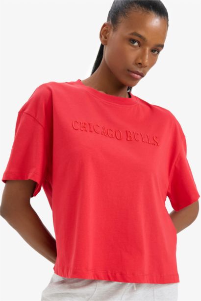 DeFactoFit NBA Chicago Bulls Oversize Fit Embroidery Cotton T-Shirt