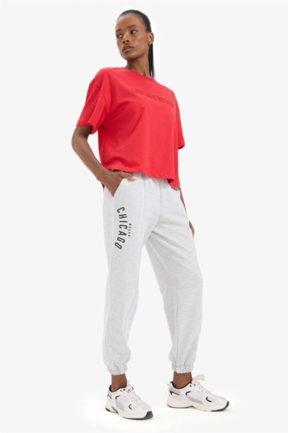 بنطلون قماش رقيق جوجر فيت بجيب مزدوج من DeFactoFit NBA Chicago Bulls