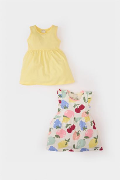 Girl Patterned Sleeveless 2 Piece Dress