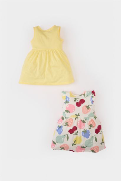 Girl Patterned Sleeveless 2 Piece Dress