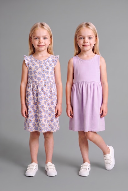 Lot de 2 Robes fleurie et unie pour bébé fille