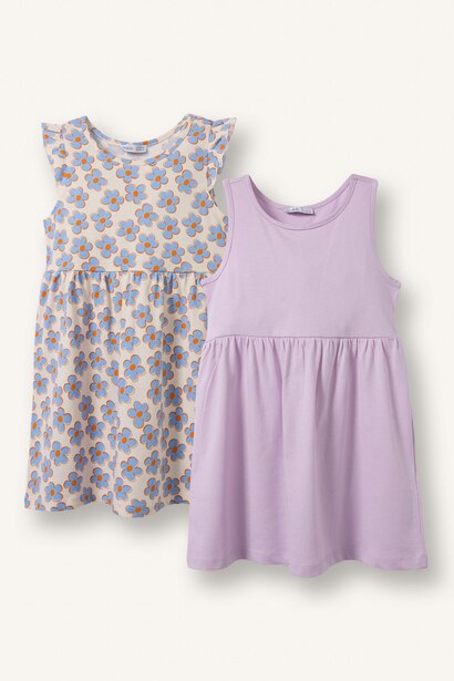 Lot de 2 Robes fleurie et unie pour bébé fille