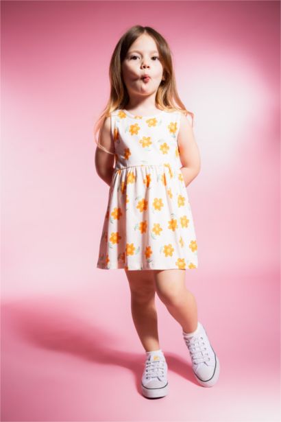 فستان بناتي قصة عادية بدون كم - قطعتين