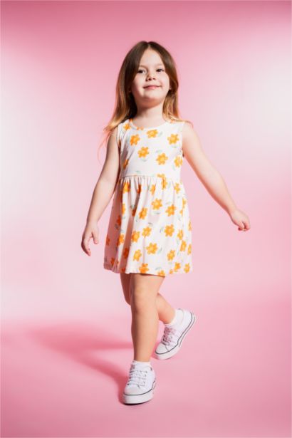 فستان بناتي قصة عادية بدون كم - قطعتين