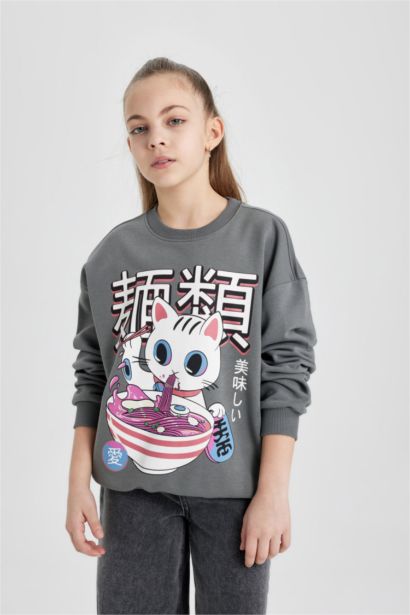 Girl Oversize Fit Crew Neck Printed Sweatshirt