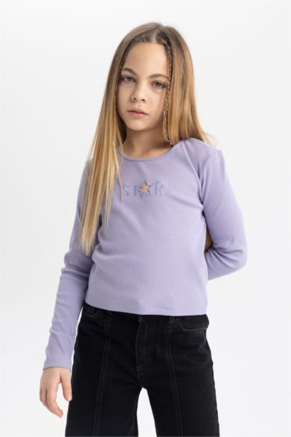 Girl Crew Neck Ribbed Crop Top