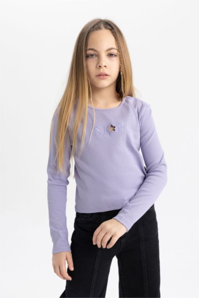 Girl Crew Neck Ribbed Crop Top